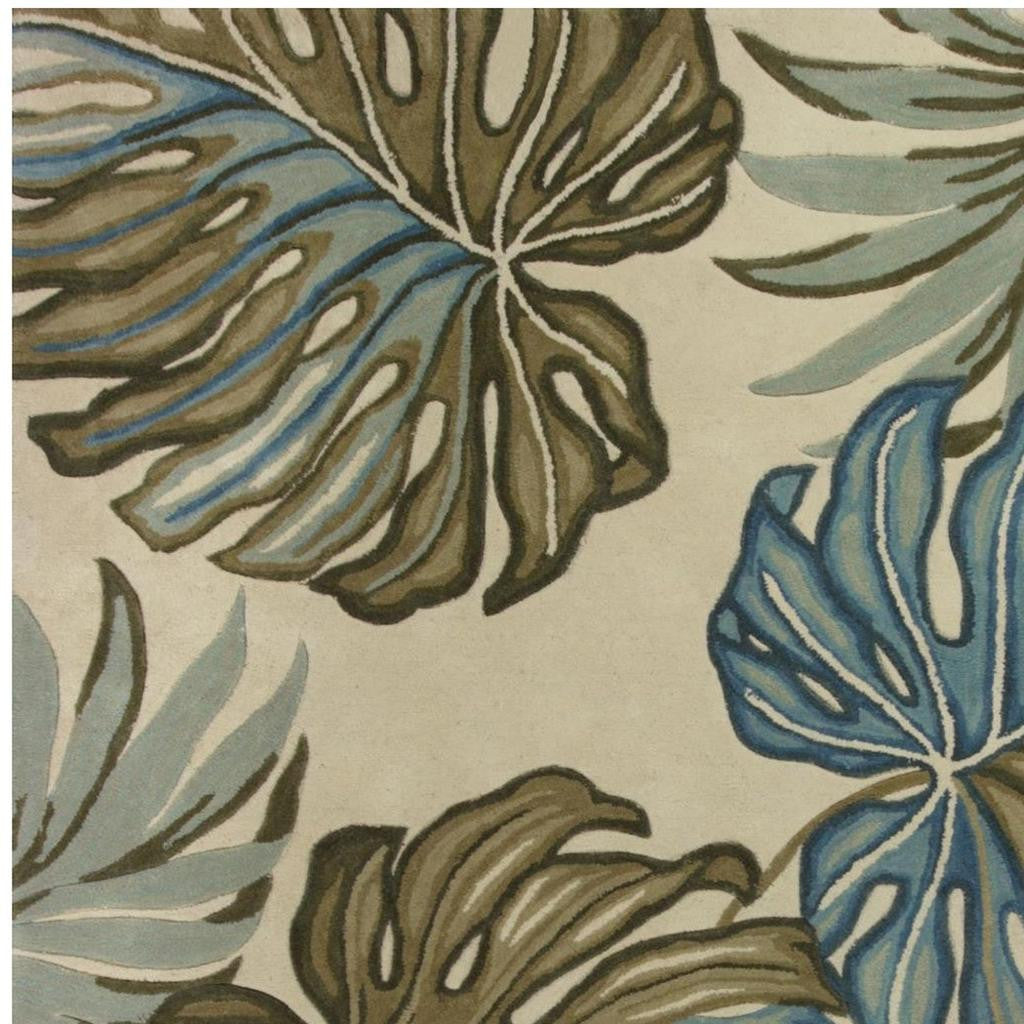 10' Brown Blue And Green Wool Tropical Botanical Hand Tufted Runner Rug-Area Rugs-DECOROLALA