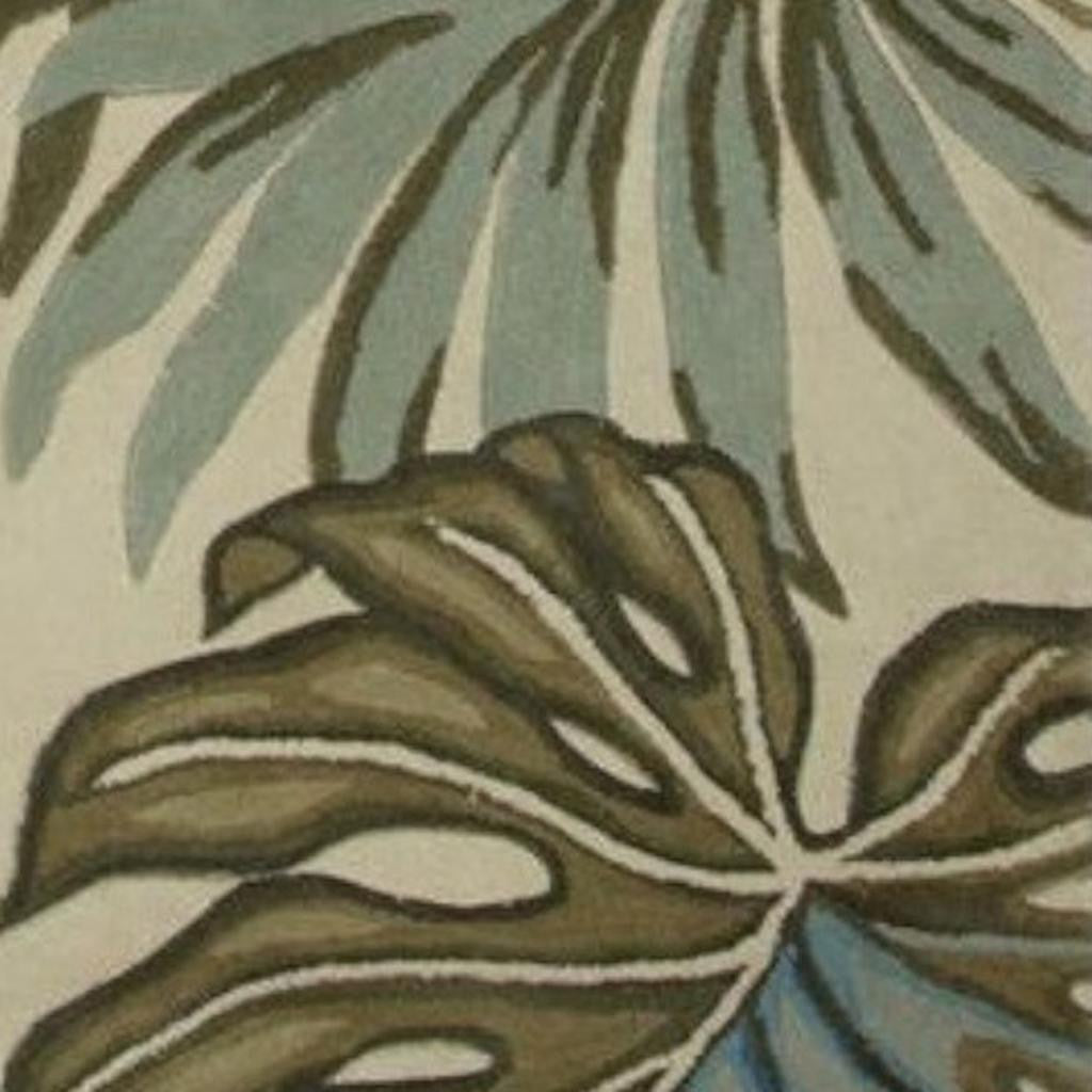 10' Brown Blue And Green Wool Tropical Botanical Hand Tufted Runner Rug-Area Rugs-DECOROLALA