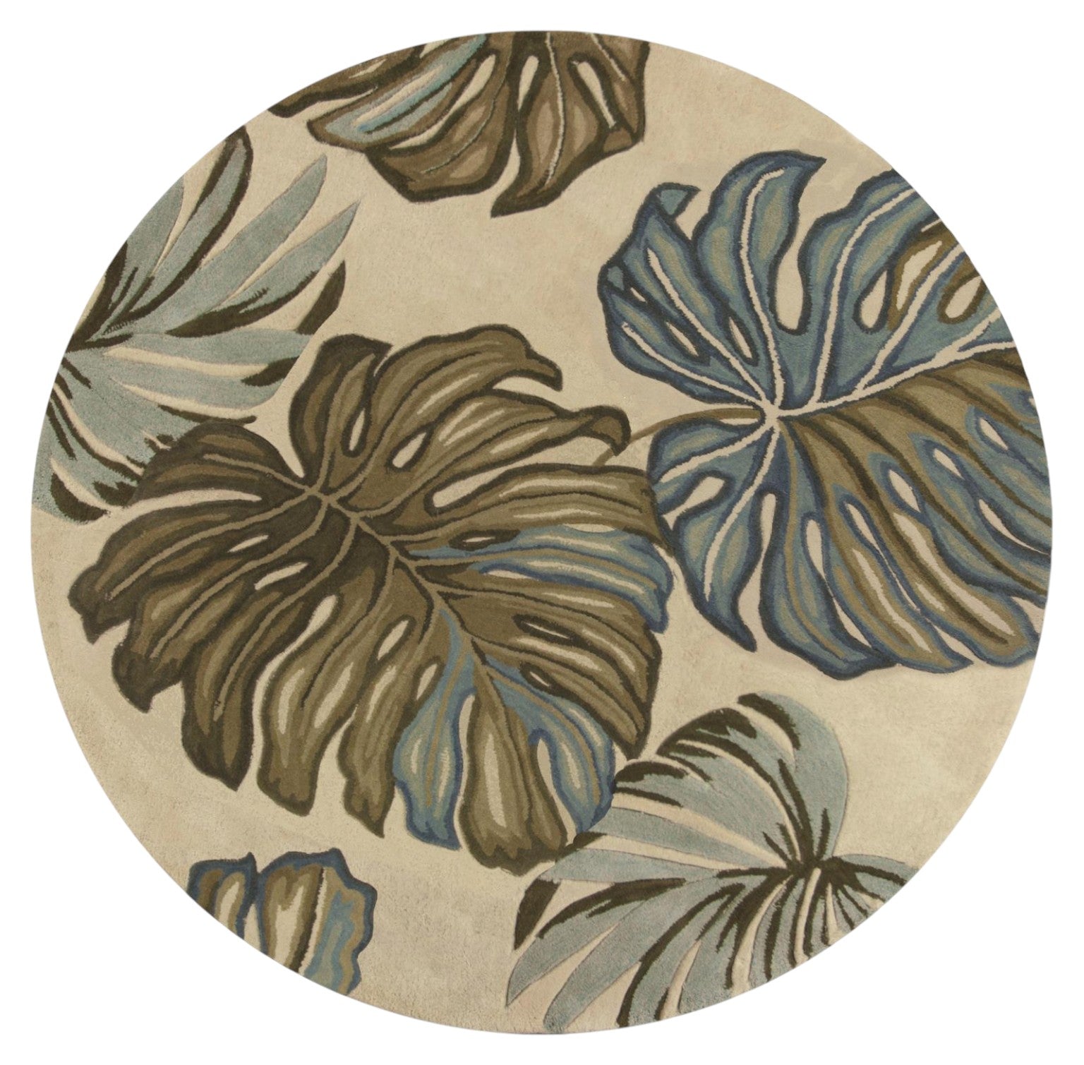 10' Brown Blue And Green Wool Tropical Botanical Hand Tufted Runner Rug-Area Rugs-DECOROLALA