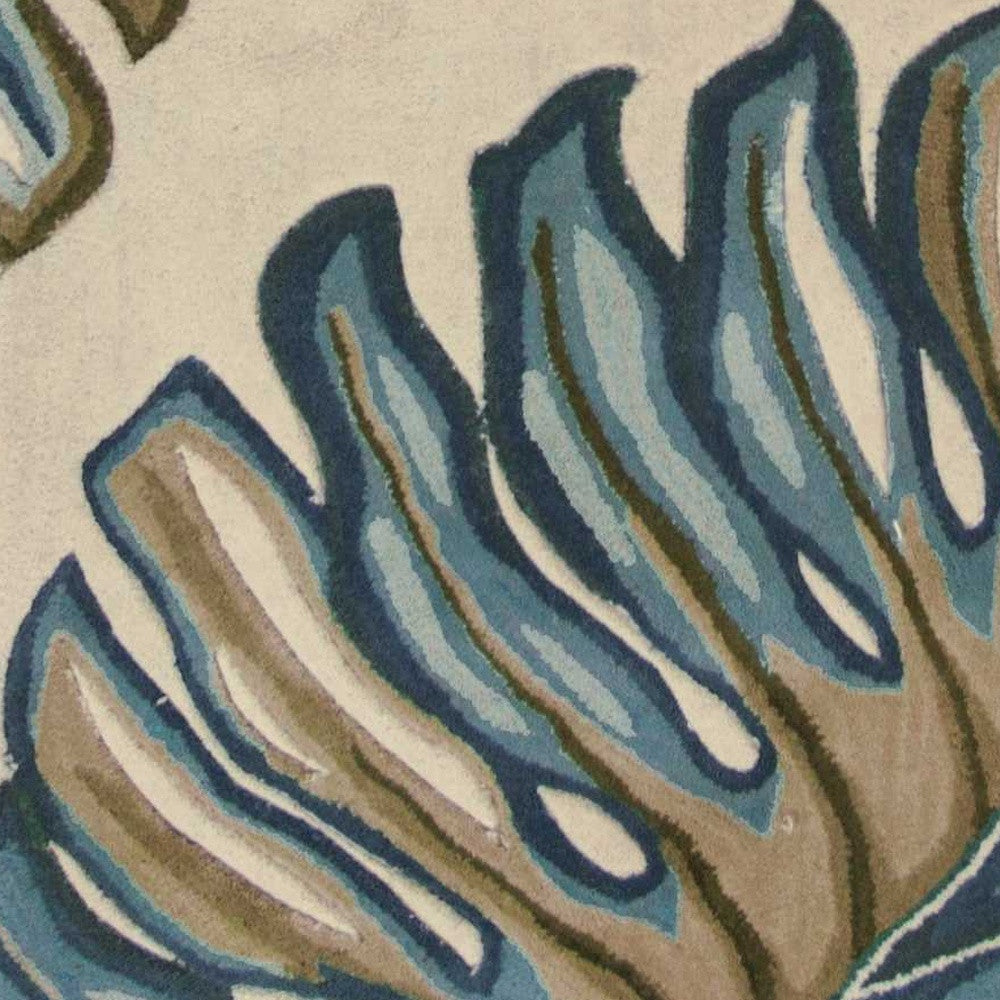 10' Brown Blue And Green Wool Tropical Botanical Hand Tufted Runner Rug-Area Rugs-DECOROLALA