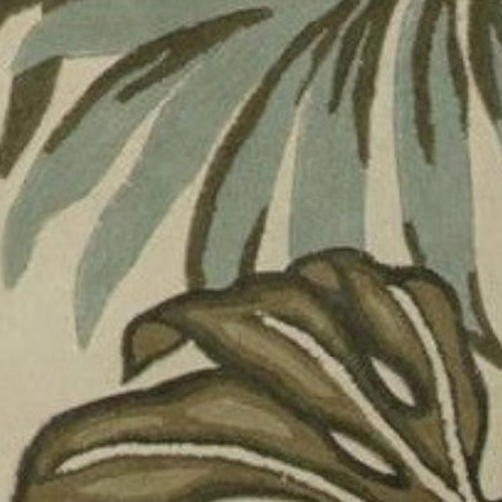 10' Brown Blue And Green Wool Tropical Botanical Hand Tufted Runner Rug-Area Rugs-DECOROLALA