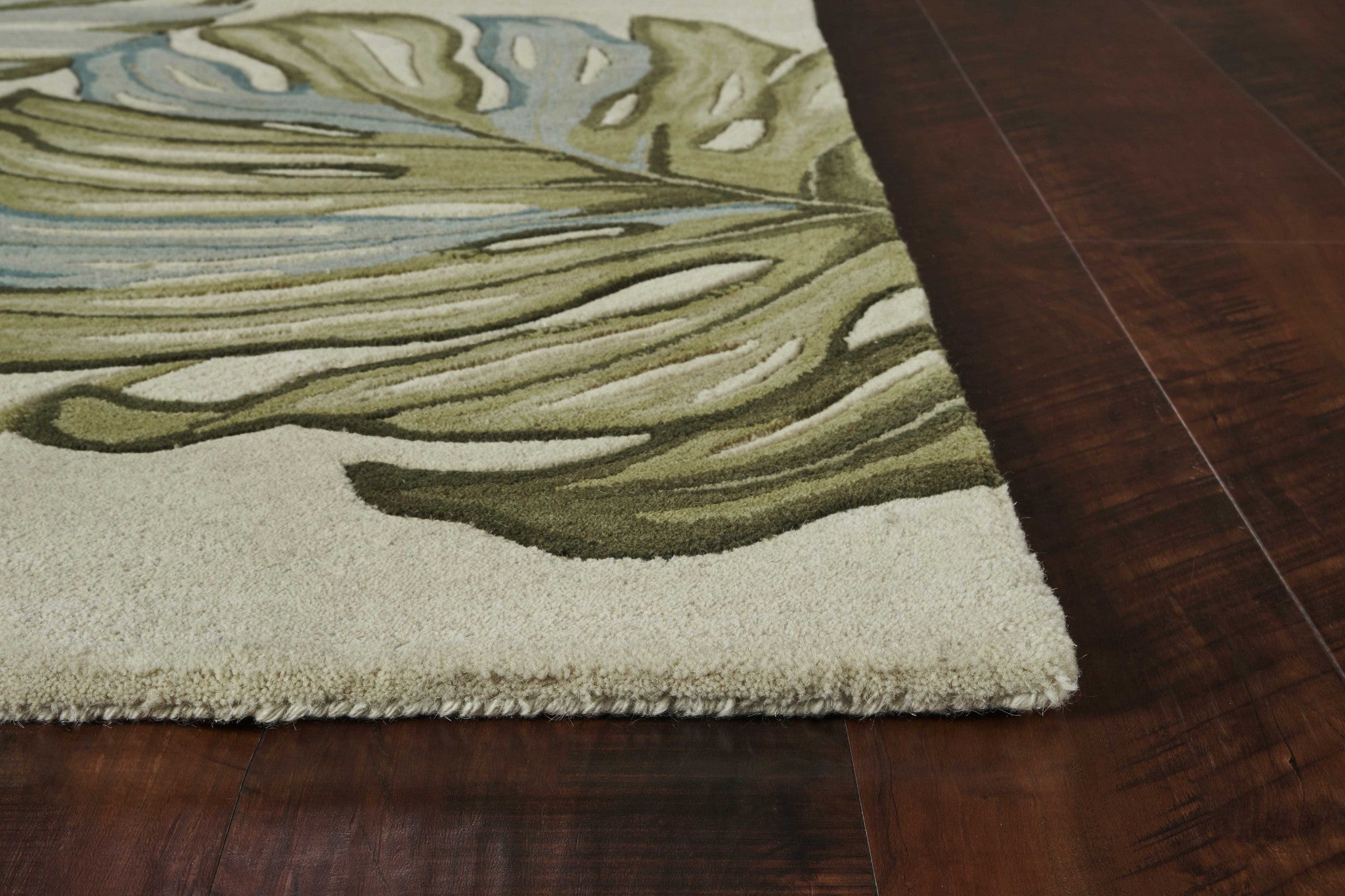 10' Brown Blue And Green Wool Tropical Botanical Hand Tufted Runner Rug-Area Rugs-DECOROLALA