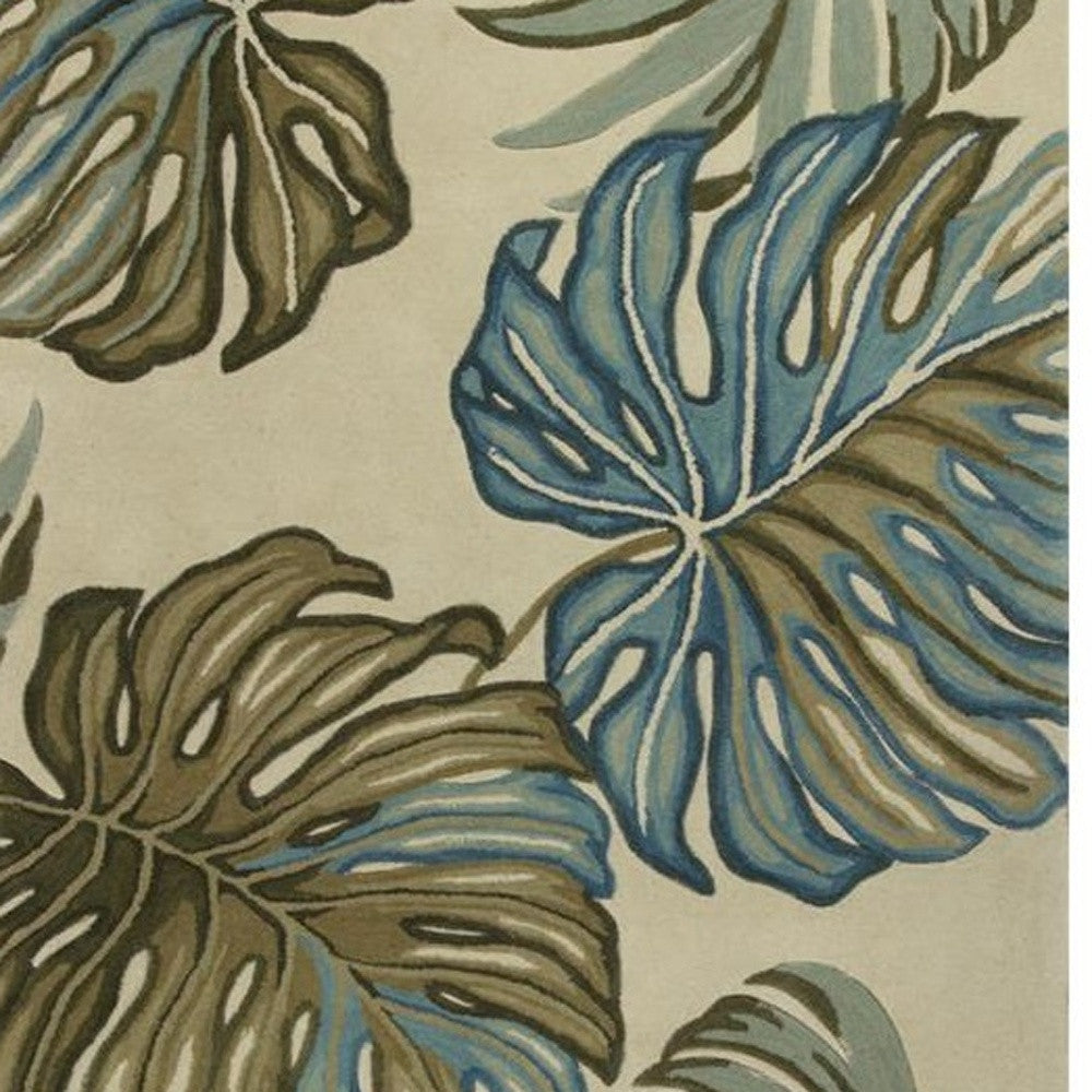 10' Brown Blue And Green Wool Tropical Botanical Hand Tufted Runner Rug-Area Rugs-DECOROLALA