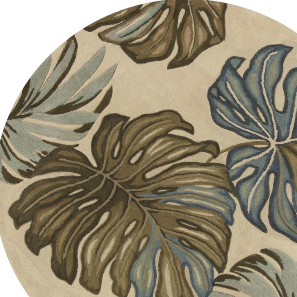 10' Brown Blue And Green Wool Tropical Botanical Hand Tufted Runner Rug-Area Rugs-DECOROLALA