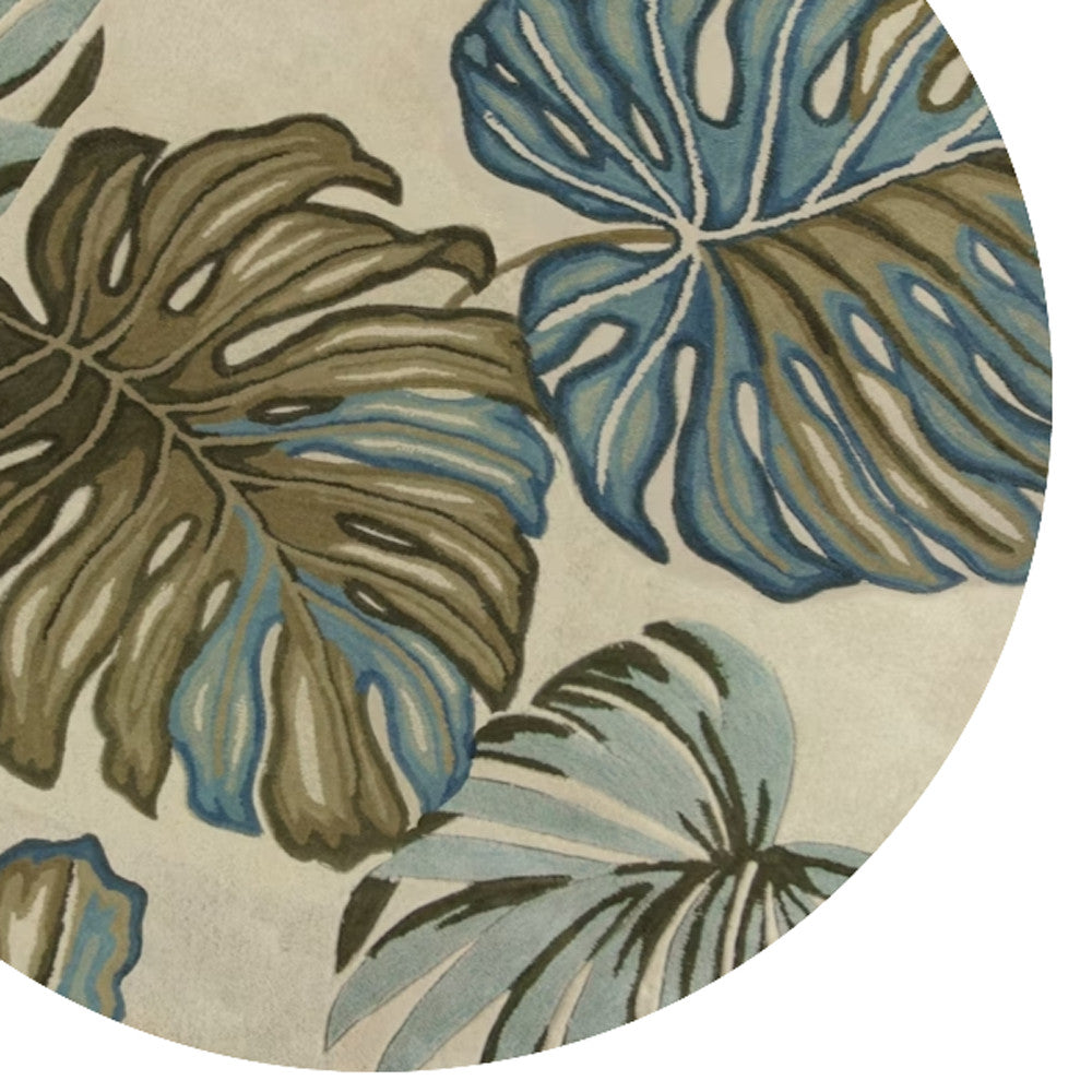 10' Brown Blue And Green Wool Tropical Botanical Hand Tufted Runner Rug-Area Rugs-DECOROLALA