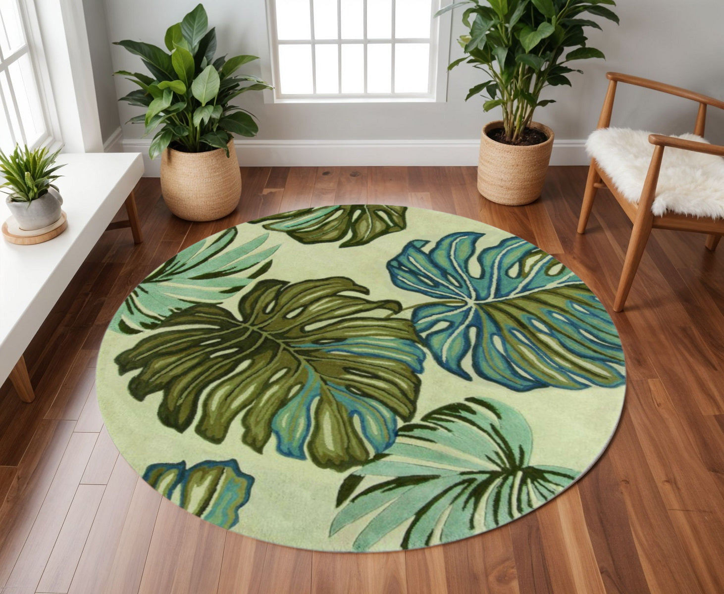 10' Brown Blue And Green Wool Tropical Botanical Hand Tufted Runner Rug-Area Rugs-DECOROLALA