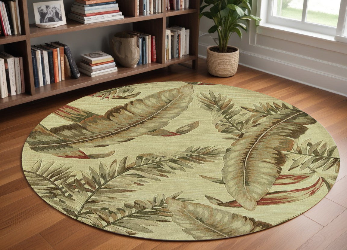 10' Brown Green And Red Wool Tropical Botanical Hand Tufted Runner Rug-Area Rugs-DECOROLALA