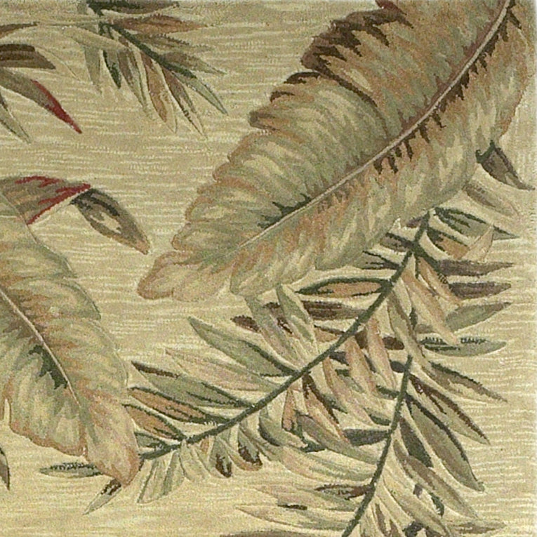 10' Brown Green And Red Wool Tropical Botanical Hand Tufted Runner Rug-Area Rugs-DECOROLALA