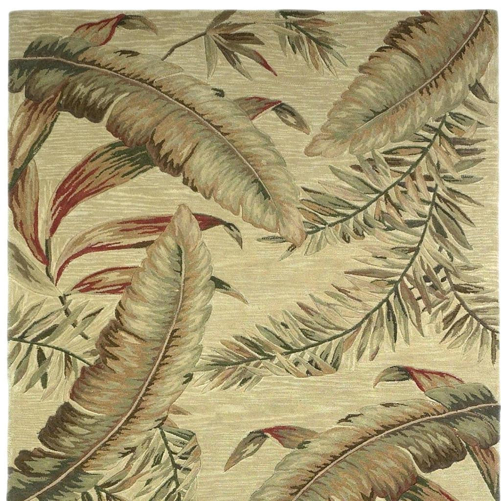 10' Brown Green And Red Wool Tropical Botanical Hand Tufted Runner Rug-Area Rugs-DECOROLALA