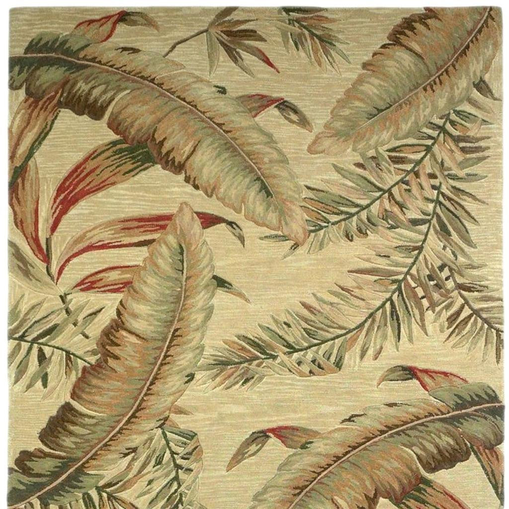 10' Brown Green And Red Wool Tropical Botanical Hand Tufted Runner Rug-Area Rugs-DECOROLALA