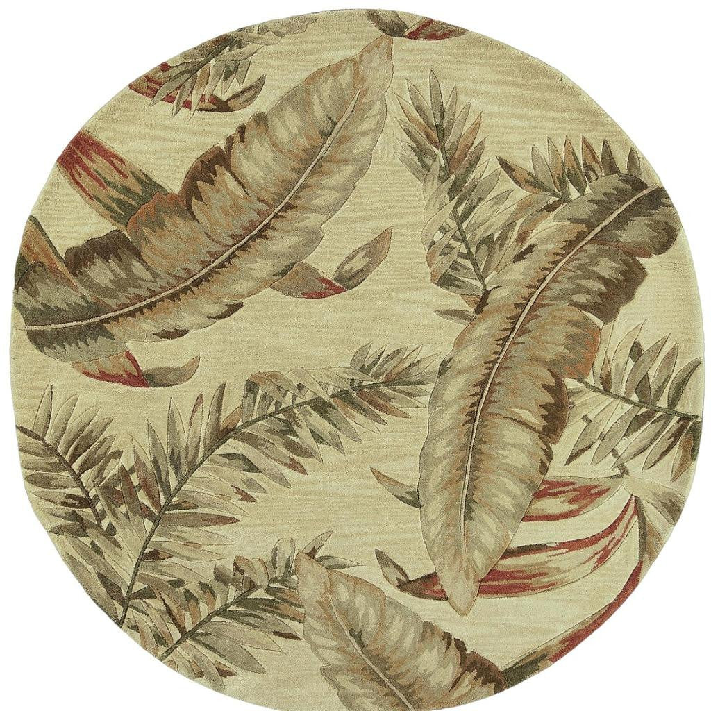 10' Brown Green And Red Wool Tropical Botanical Hand Tufted Runner Rug-Area Rugs-DECOROLALA