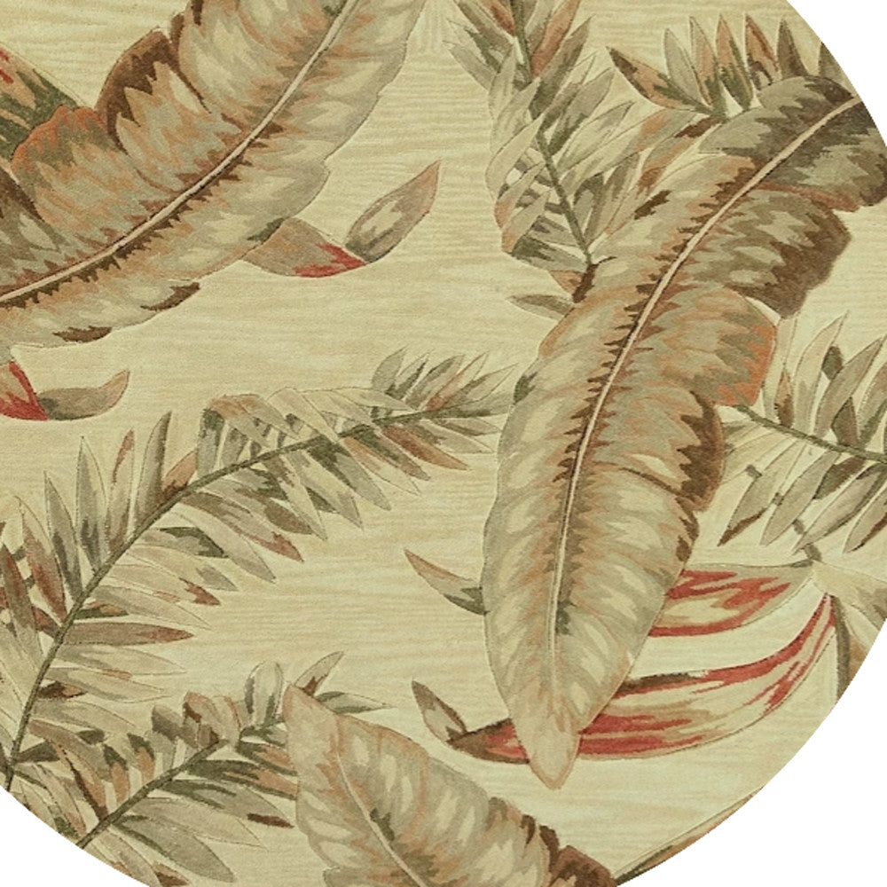 10' Brown Green And Red Wool Tropical Botanical Hand Tufted Runner Rug-Area Rugs-DECOROLALA