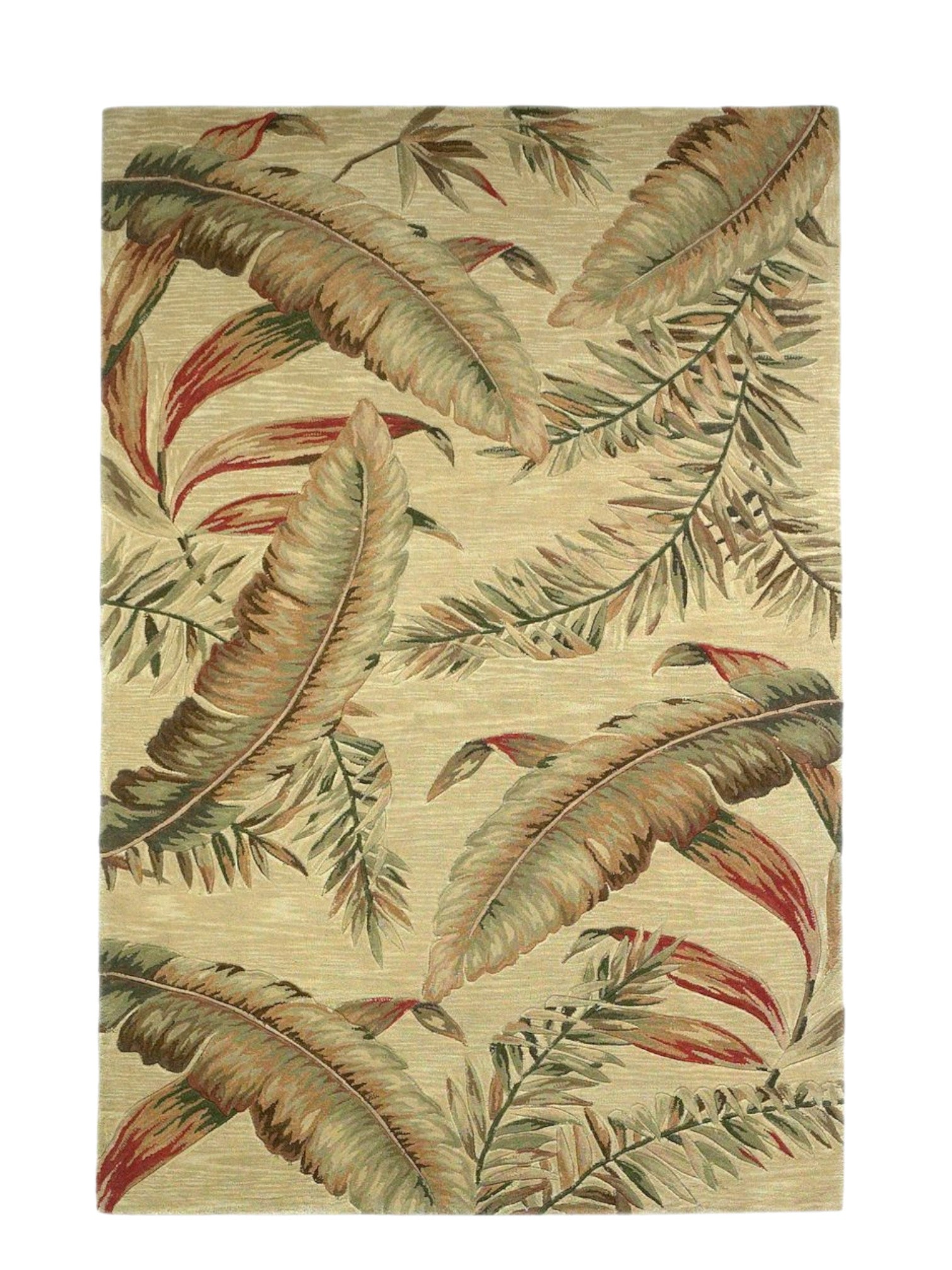 10' Brown Green And Red Wool Tropical Botanical Hand Tufted Runner Rug-Area Rugs-DECOROLALA