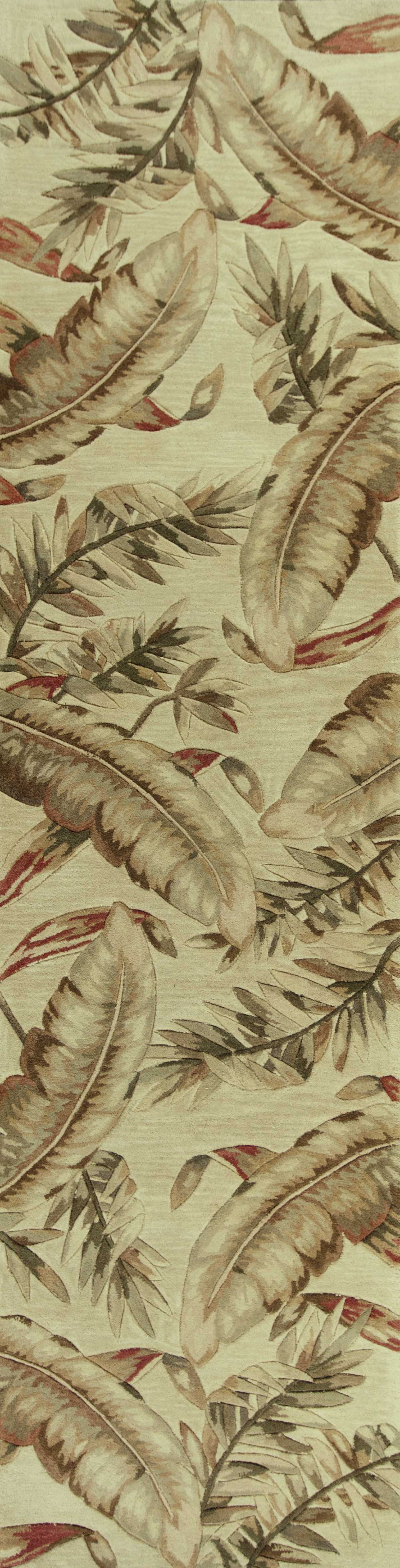 10' Brown Green And Red Wool Tropical Botanical Hand Tufted Runner Rug-Area Rugs-DECOROLALA