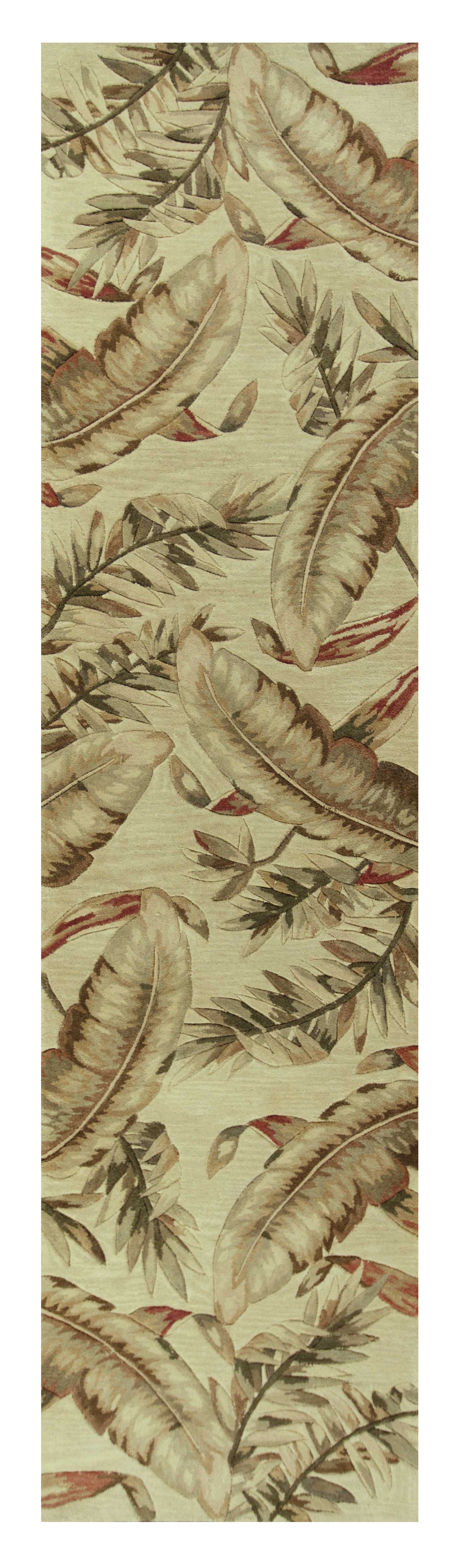 10' Brown Green And Red Wool Tropical Botanical Hand Tufted Runner Rug-Area Rugs-DECOROLALA