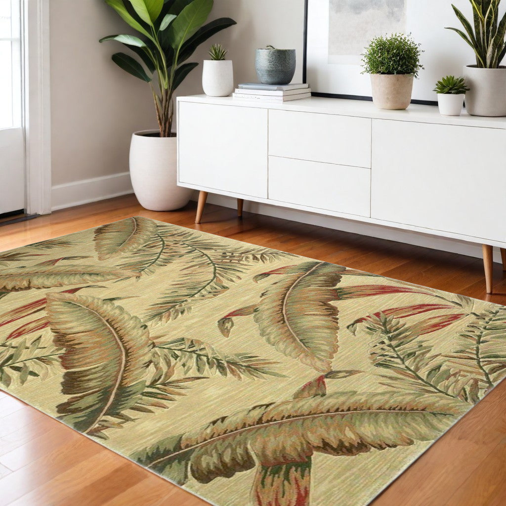 10' Brown Green And Red Wool Tropical Botanical Hand Tufted Runner Rug-Area Rugs-DECOROLALA