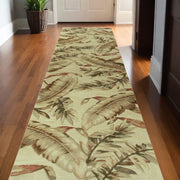 10' Brown Green And Red Wool Tropical Botanical Hand Tufted Runner Rug-Area Rugs-DECOROLALA
