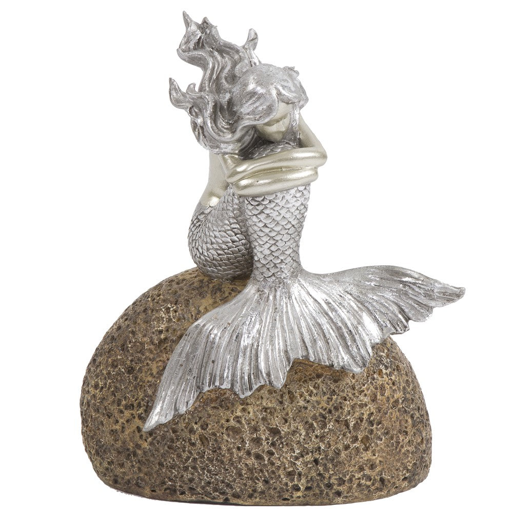 10" Brown and Silver Contemplative Mermaid Resin Tabletop Sculpture-Sculptures-DECOROLALA
