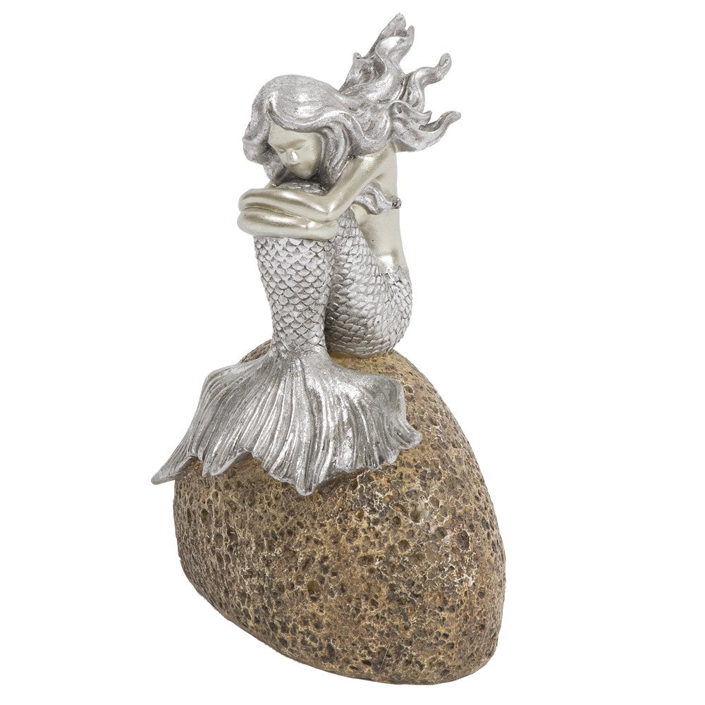 10" Brown and Silver Contemplative Mermaid Resin Tabletop Sculpture-Sculptures-DECOROLALA