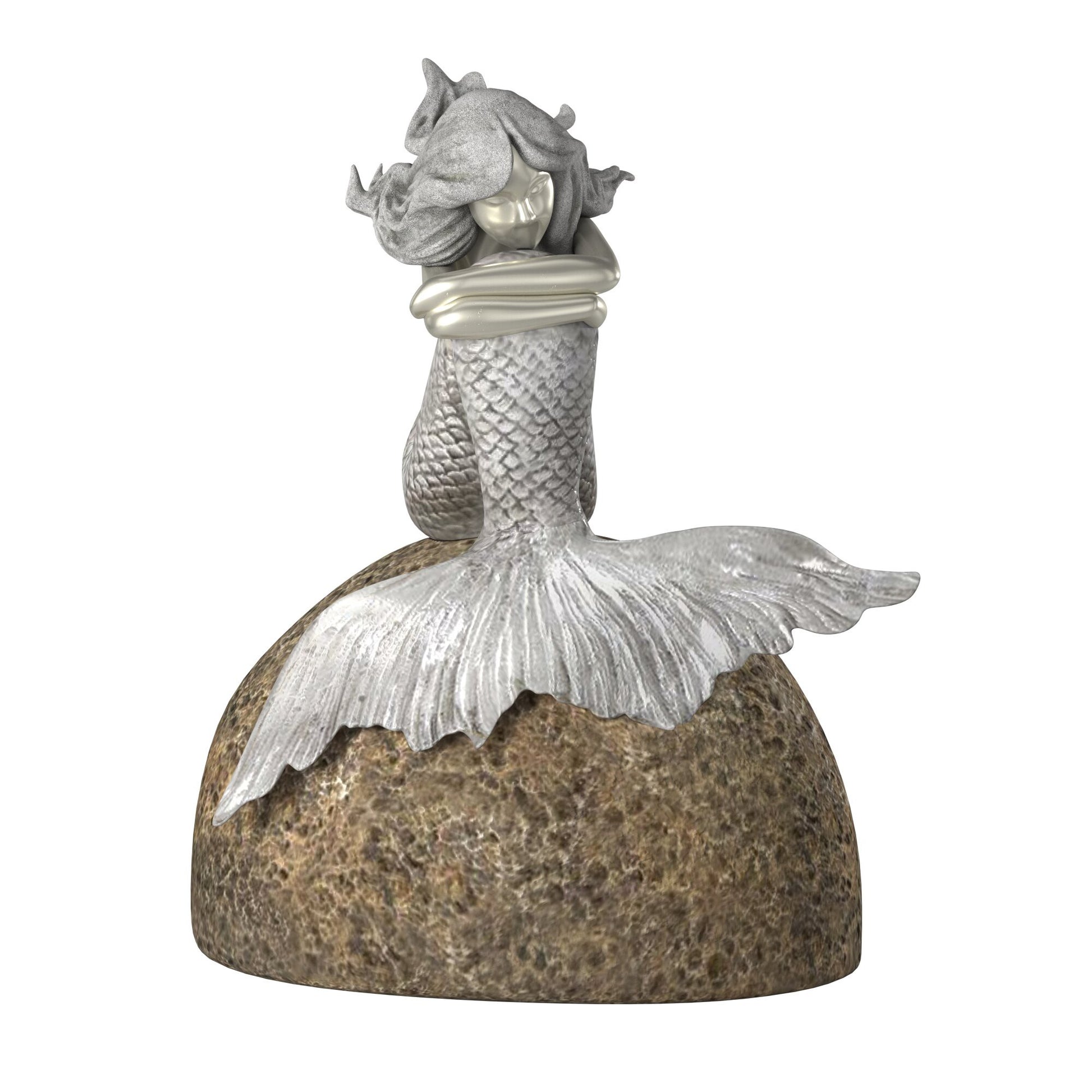 10" Brown and Silver Contemplative Mermaid Resin Tabletop Sculpture-Sculptures-DECOROLALA