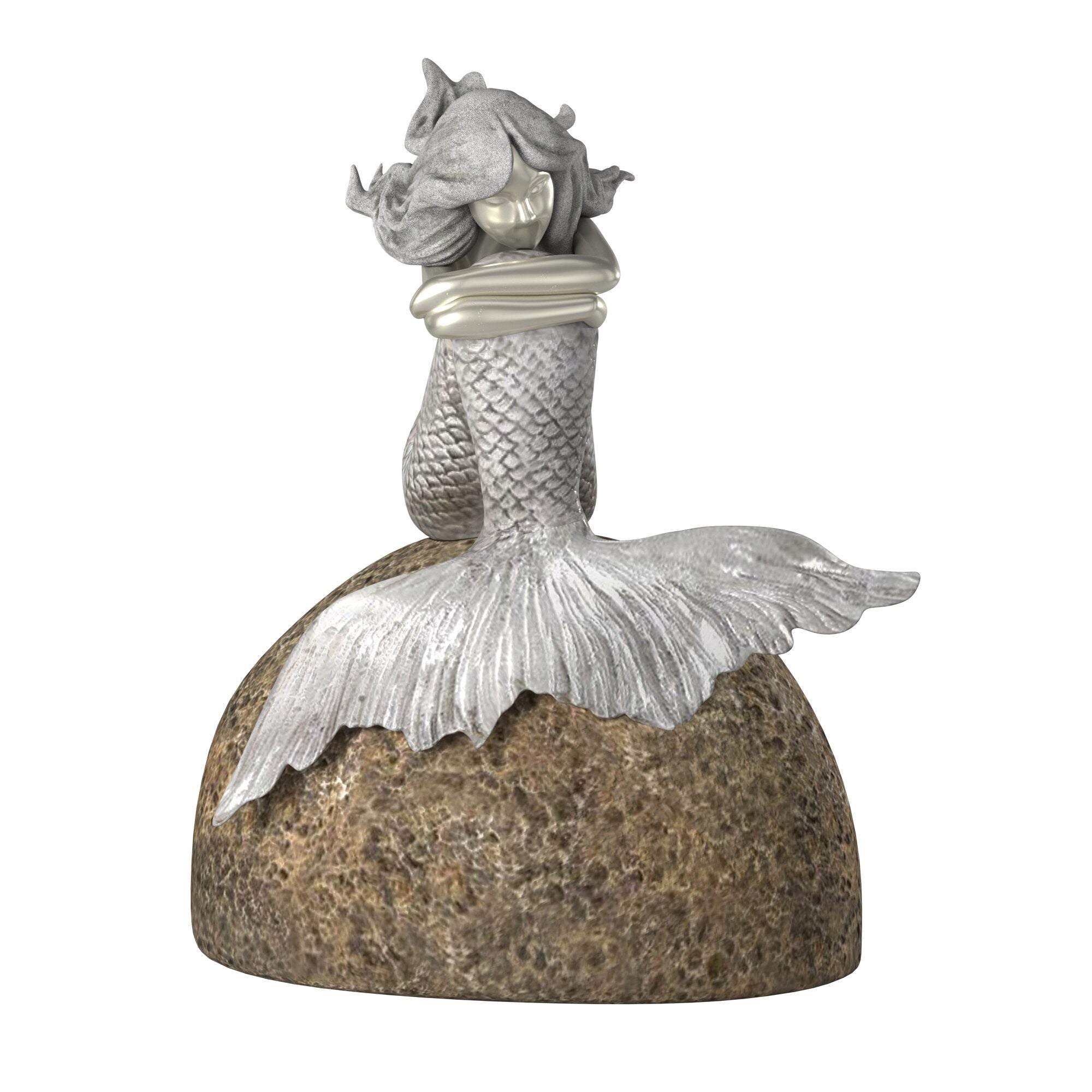 10" Brown and Silver Contemplative Mermaid Resin Tabletop Sculpture-Sculptures-DECOROLALA