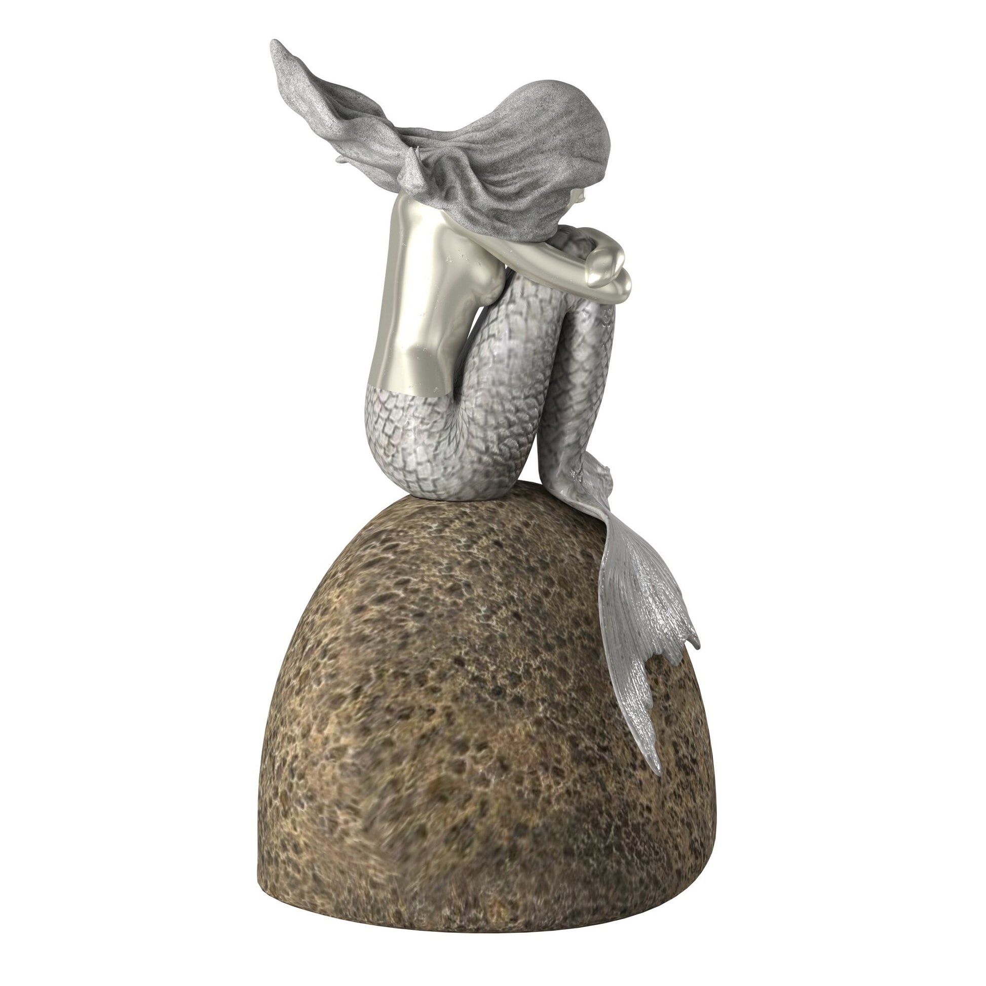 10" Brown and Silver Contemplative Mermaid Resin Tabletop Sculpture-Sculptures-DECOROLALA