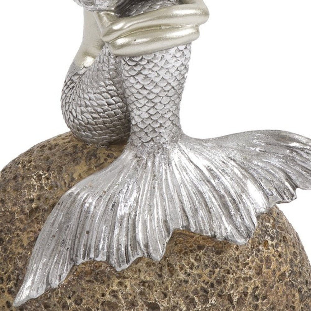 10" Brown and Silver Contemplative Mermaid Resin Tabletop Sculpture-Sculptures-DECOROLALA