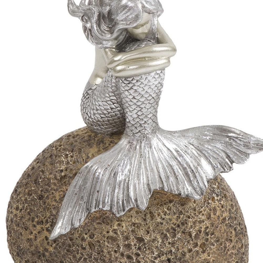 10" Brown and Silver Contemplative Mermaid Resin Tabletop Sculpture-Sculptures-DECOROLALA