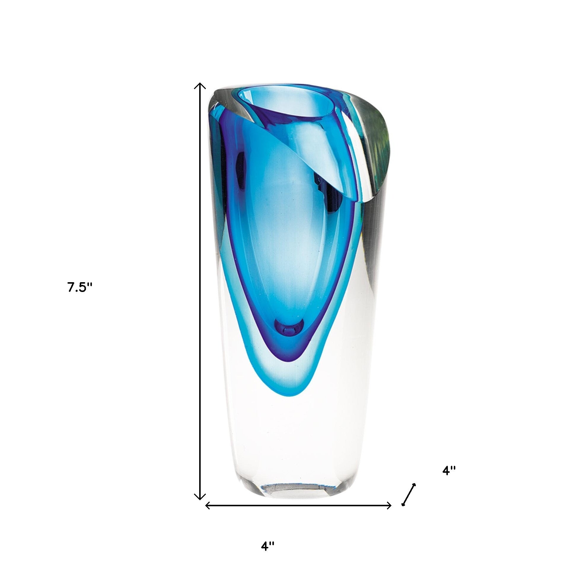 10" Clear And Blue Abstract Cylinder Lead Free Crystal Table Vase-Vases-DECOROLALA