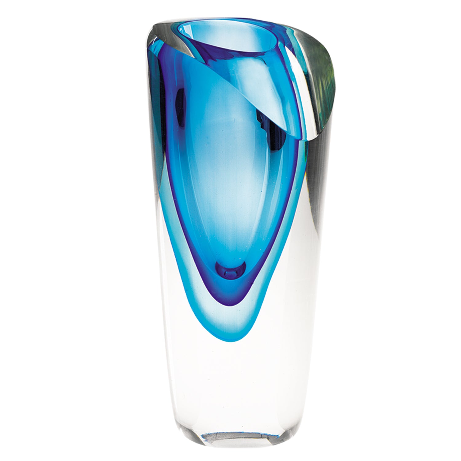 10" Clear And Blue Abstract Cylinder Lead Free Crystal Table Vase-Vases-DECOROLALA
