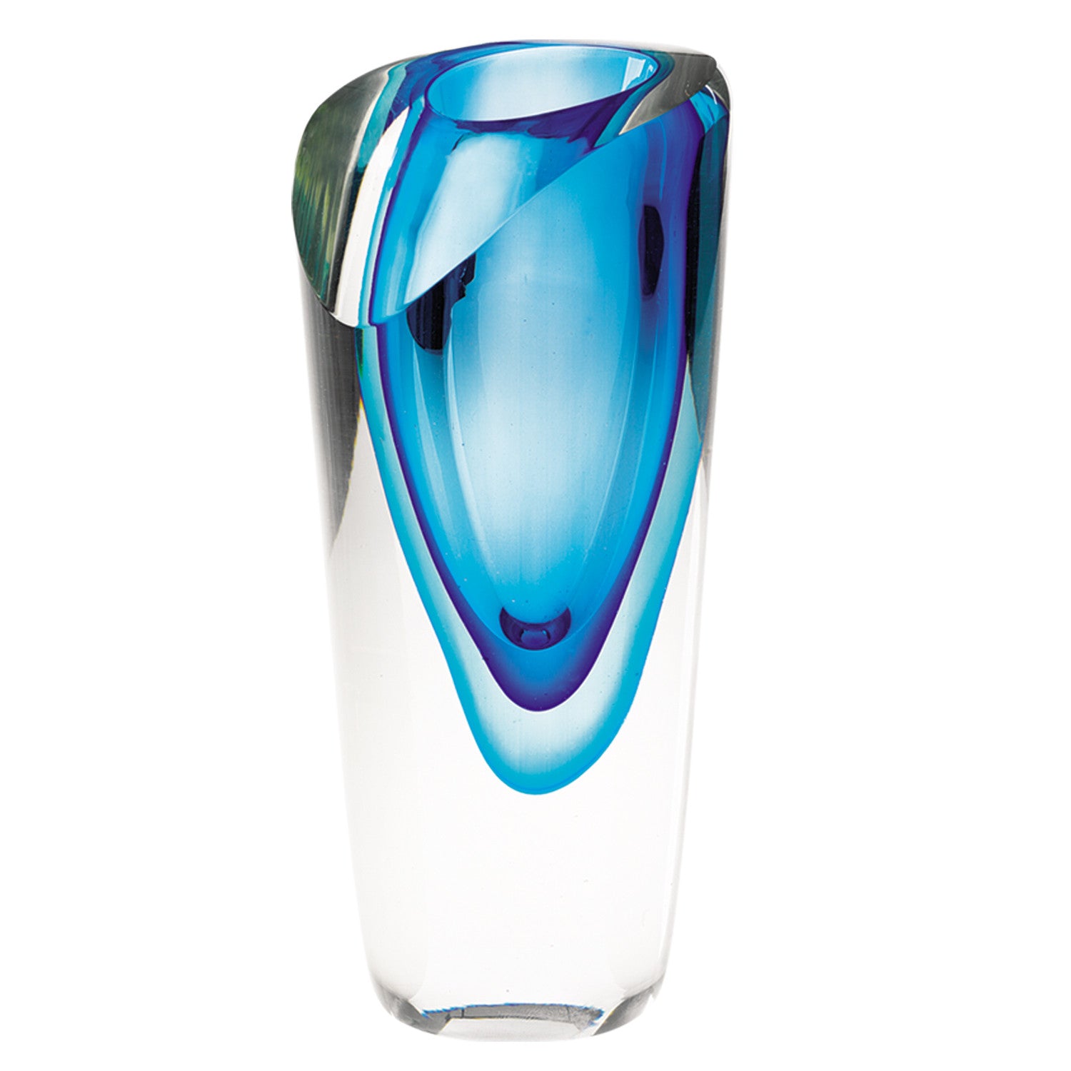 10" Clear And Blue Abstract Cylinder Lead Free Crystal Table Vase-Vases-DECOROLALA