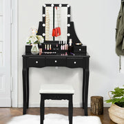 10 Dimmable Light Bulbs Vanity Dressing Table with 2 Dividers and Cushioned Stool-Black-Makeup Vanities-DECOROLALA