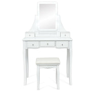 10 Dimmable Light Bulbs Vanity Dressing Table with 2 Dividers and Cushioned Stool-White-Makeup Vanities-DECOROLALA