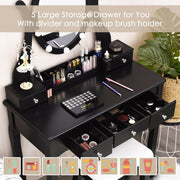 10 Dimmable Lights Vanity Table Set with Lighted Mirror and Cushioned Stool-Black-Makeup Vanities-DECOROLALA