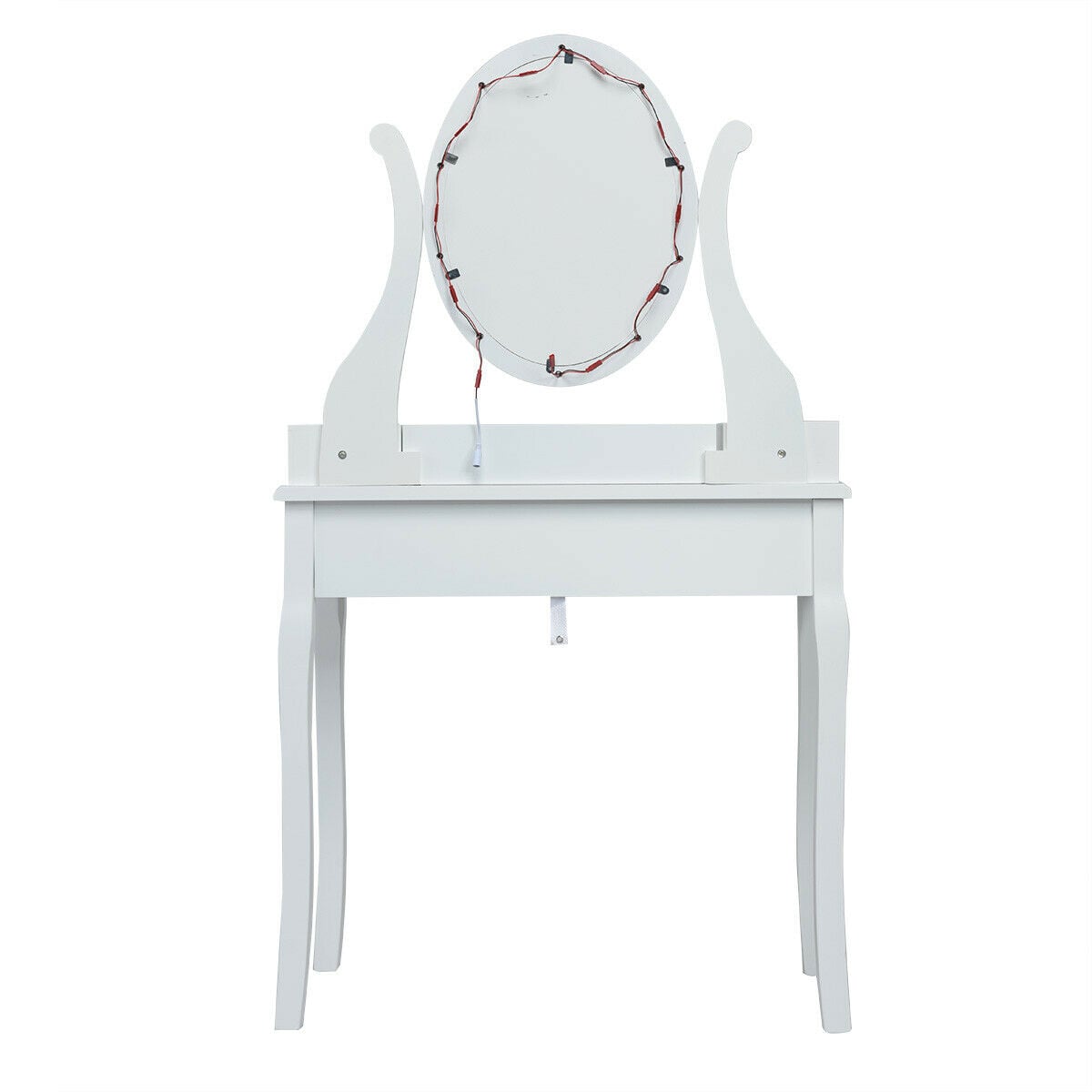 10 Dimmable Lights Vanity Table Set with Lighted Mirror and Cushioned Stool-White-Makeup Vanities-DECOROLALA