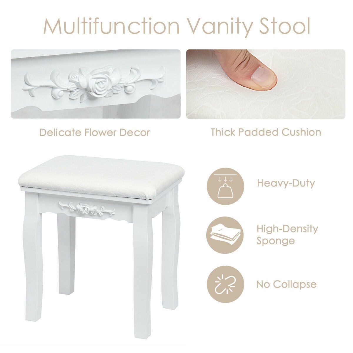 10 Dimmable Lights Vanity Table Set with Lighted Mirror and Cushioned Stool-White-Makeup Vanities-DECOROLALA