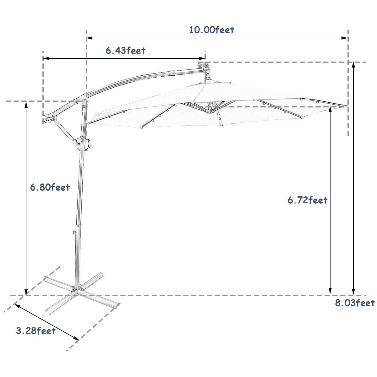 10 FT 360° Rotation Solar Powered LED Patio Offset Umbrella without Weight Base-Navy-Outdoor Umbrellas-DECOROLALA