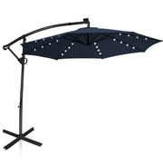 10 FT 360° Rotation Solar Powered LED Patio Offset Umbrella without Weight Base-Navy-Outdoor Umbrellas-DECOROLALA