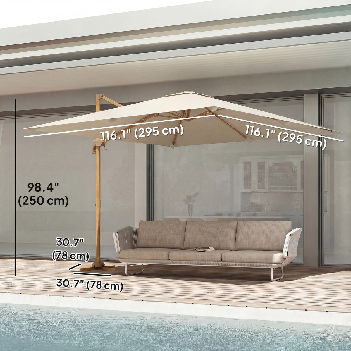 10 FT Patio Cantilever Umbrella, Outdoor Offset Umbrella with 360Á Rotation, Outdoor Market Umbrella with Crank and Tilt-Cantilever Umbrellas-DECOROLALA