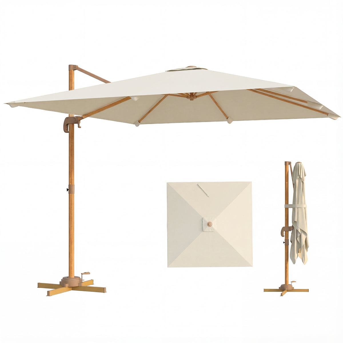 10 FT Patio Cantilever Umbrella, Outdoor Offset Umbrella with 360Á Rotation, Outdoor Market Umbrella with Crank and Tilt-Cantilever Umbrellas-DECOROLALA