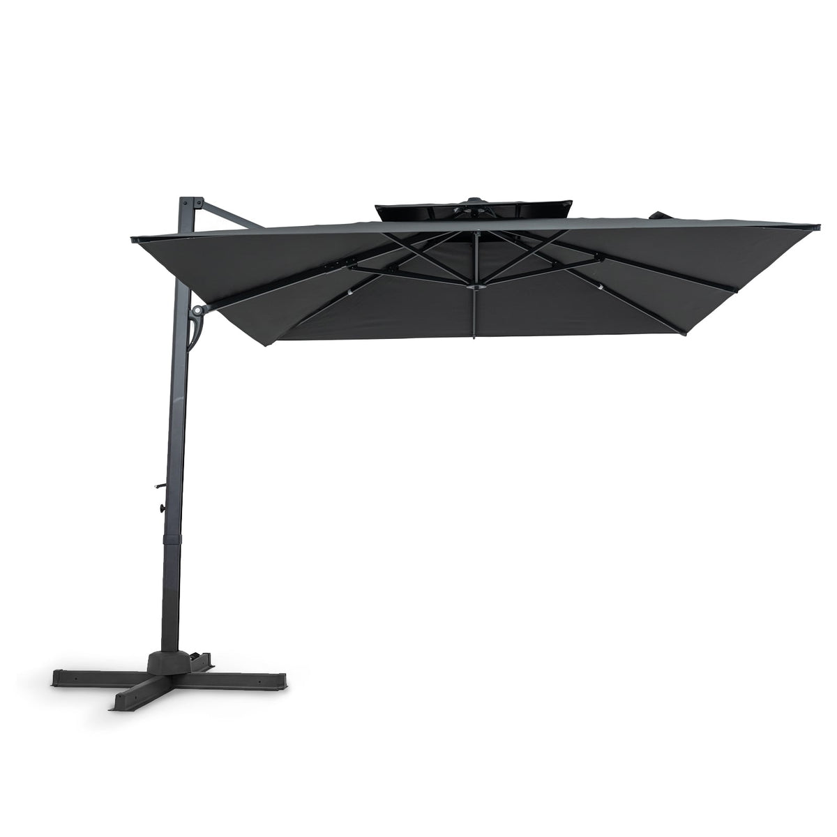10 FT Patio Cantilever Umbrella with 360° Rotation and 8 Sturdy Ribs for Backyard-Gray-Outdoor Umbrellas-DECOROLALA