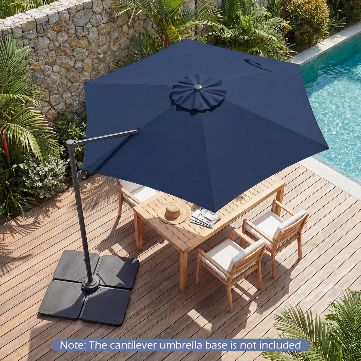 10 FT Patio Cantilever Umbrella with 360° Rotation and Air Vent for Backyard and Poolside-Blue-Outdoor Umbrellas-DECOROLALA