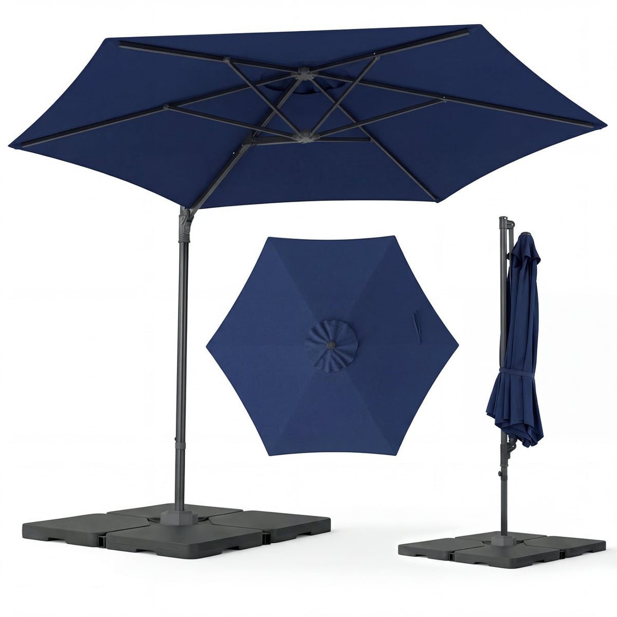 10 FT Patio Cantilever Umbrella with 360° Rotation and Air Vent for Backyard and Poolside-Blue-Outdoor Umbrellas-DECOROLALA