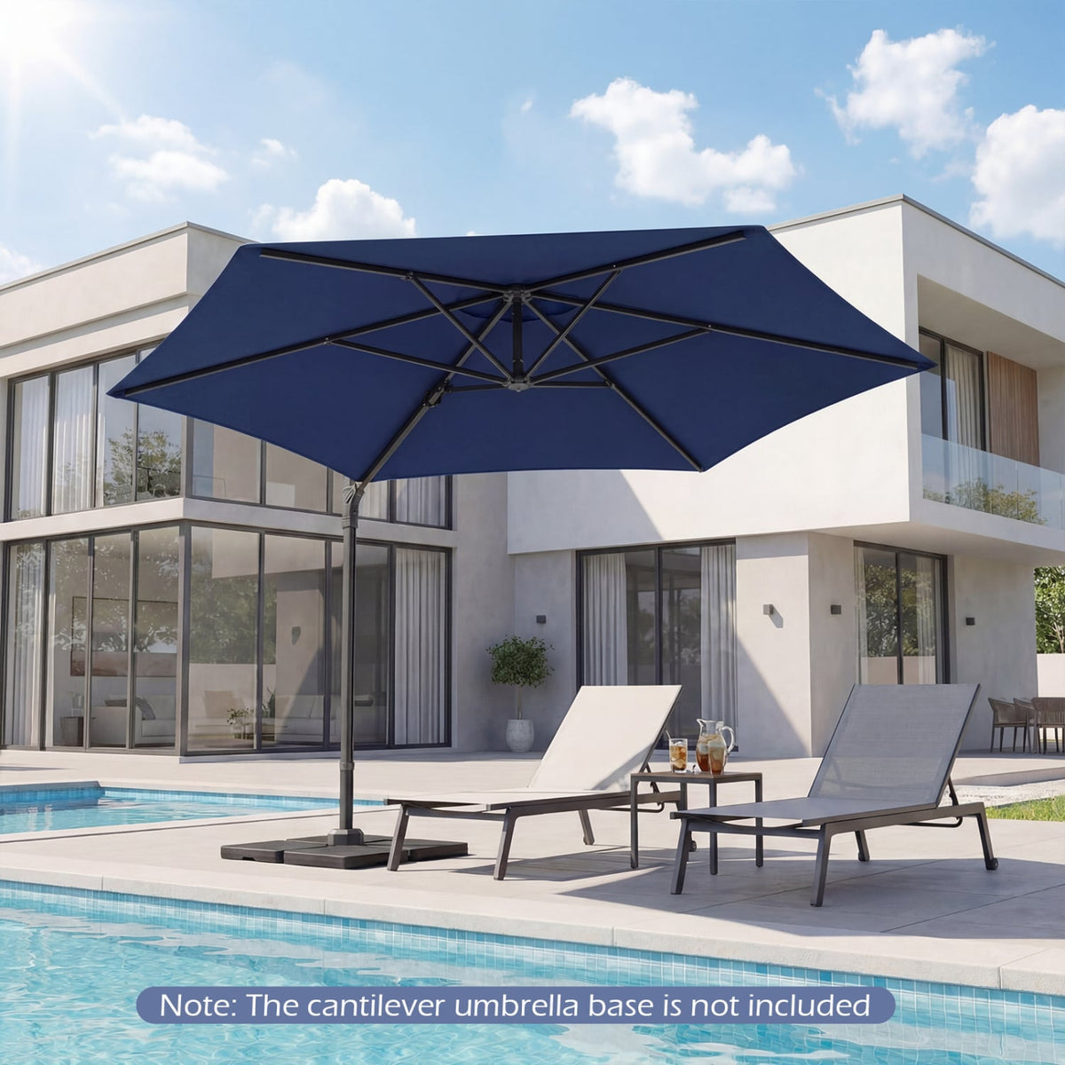 10 FT Patio Cantilever Umbrella with 360° Rotation and Air Vent for Backyard and Poolside-Blue-Outdoor Umbrellas-DECOROLALA