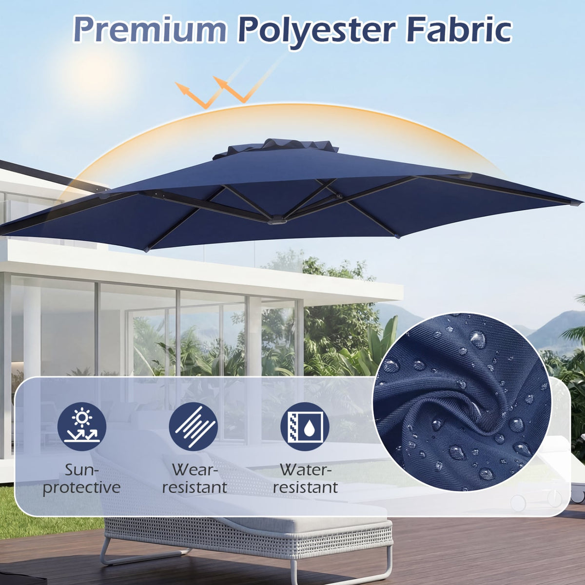 10 FT Patio Cantilever Umbrella with 360° Rotation and Air Vent for Backyard and Poolside-Blue-Outdoor Umbrellas-DECOROLALA