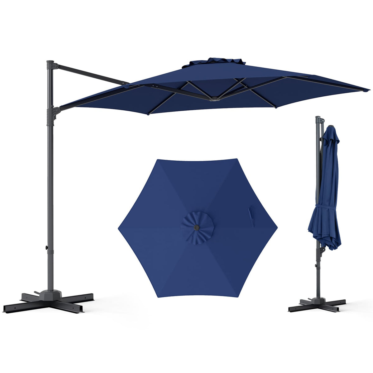 10 FT Patio Cantilever Umbrella with 360° Rotation and Air Vent for Backyard and Poolside-Blue-Outdoor Umbrellas-DECOROLALA