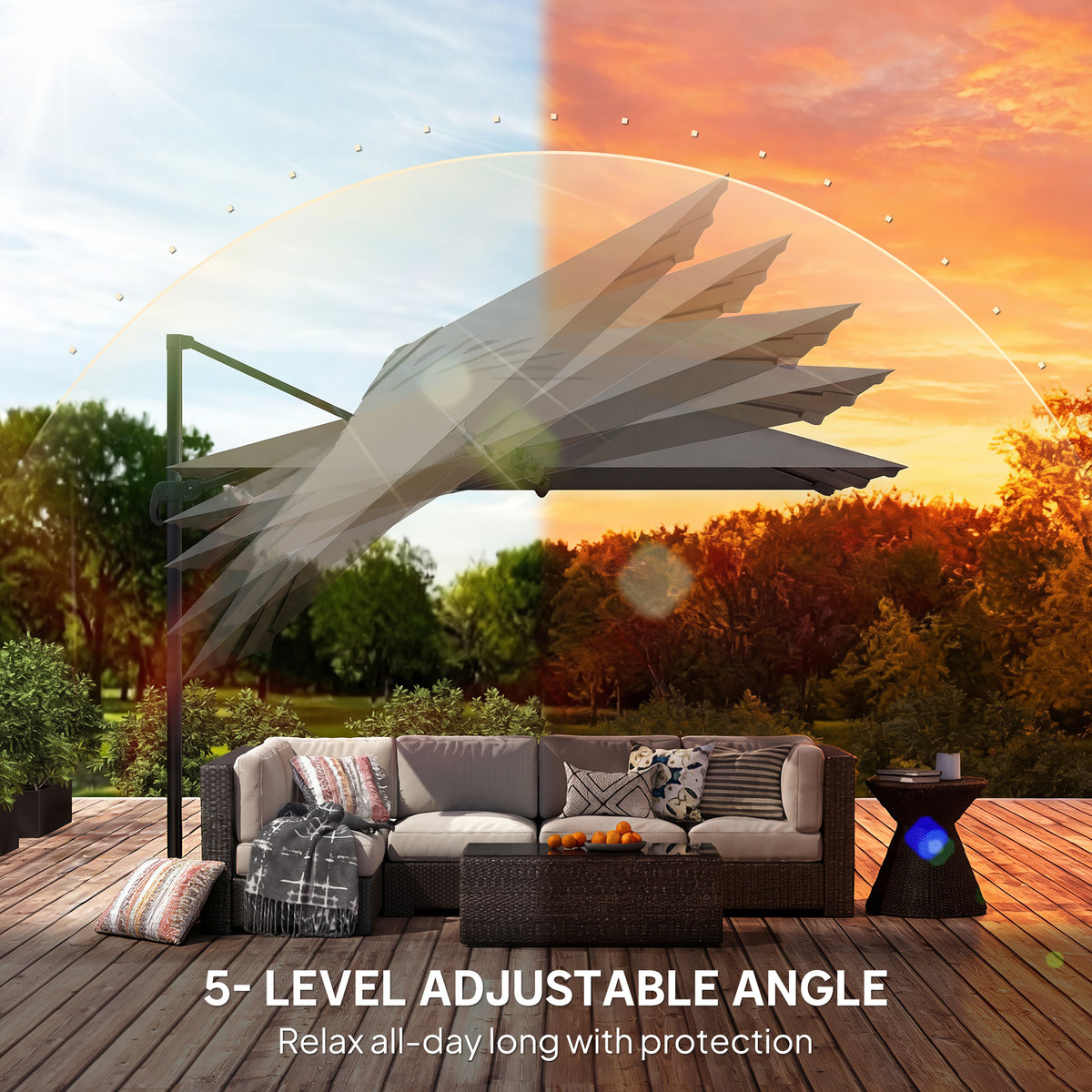 10 FT Patio Umbrella, UPF 30+ Shade with Crank Handle, Khaki-Patio Umbrellas-DECOROLALA