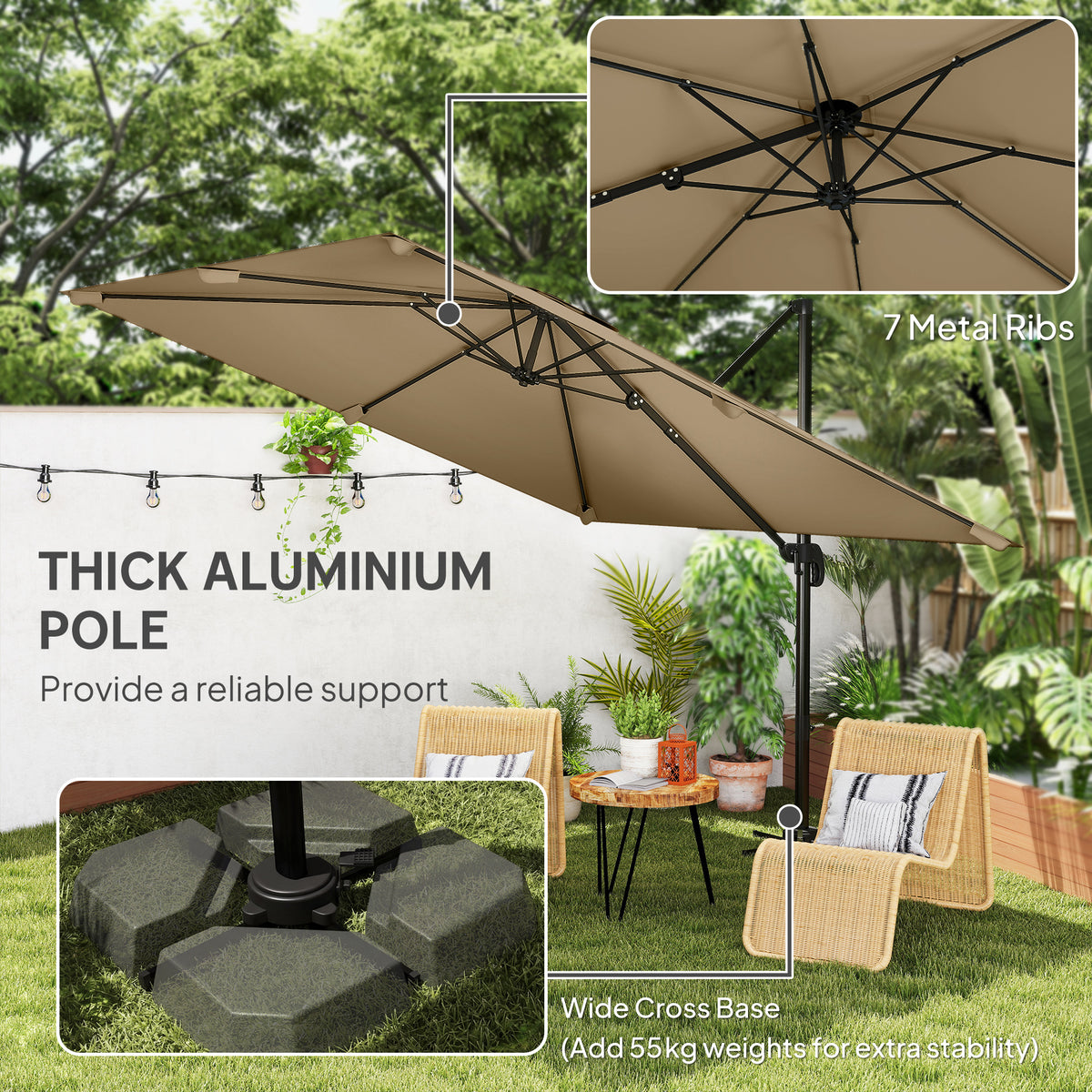10 FT Patio Umbrella, UPF 30+ Shade with Crank Handle, Khaki-Patio Umbrellas-DECOROLALA