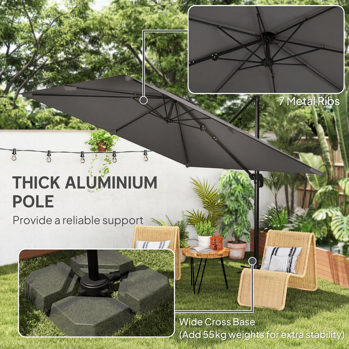 10 FT Patio Umbrella, UPF 30+ Shade with Crank Handle, Khaki-Patio Umbrellas-DECOROLALA