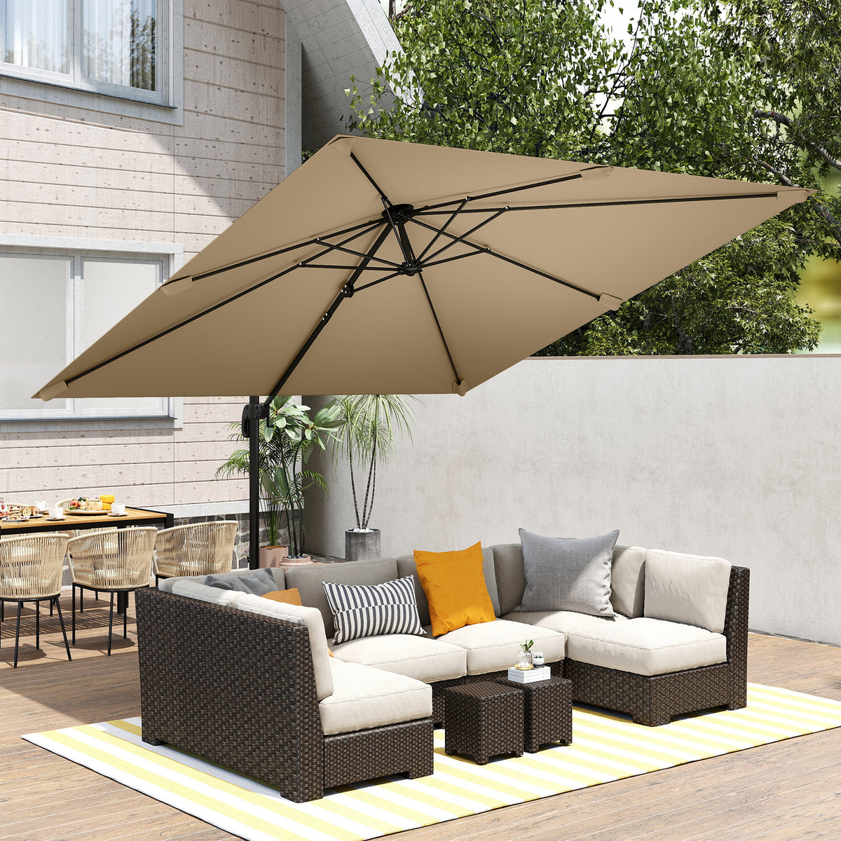 10 FT Patio Umbrella, UPF 30+ Shade with Crank Handle, Khaki-Patio Umbrellas-DECOROLALA